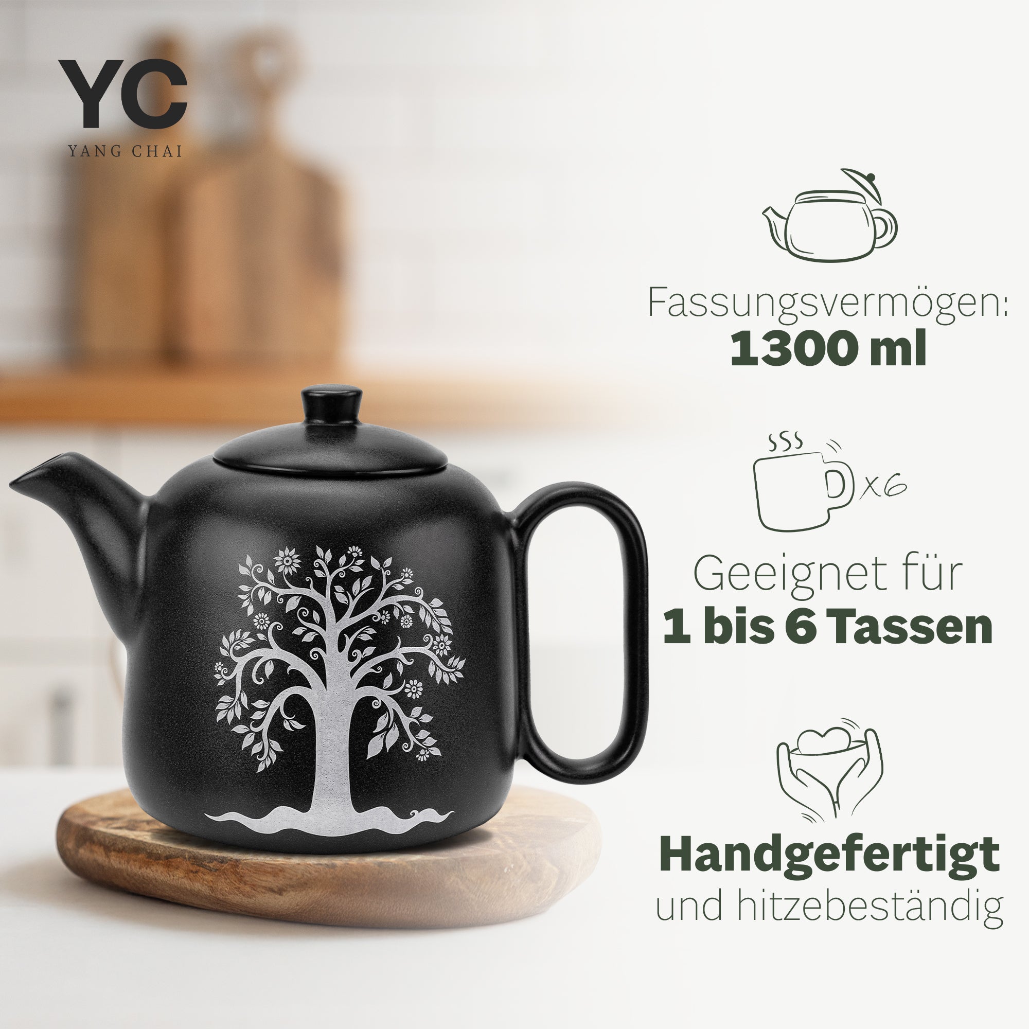 Teekanne mit Sieb (1,3L) - Teekanne Keramik mit Siebeinsatz