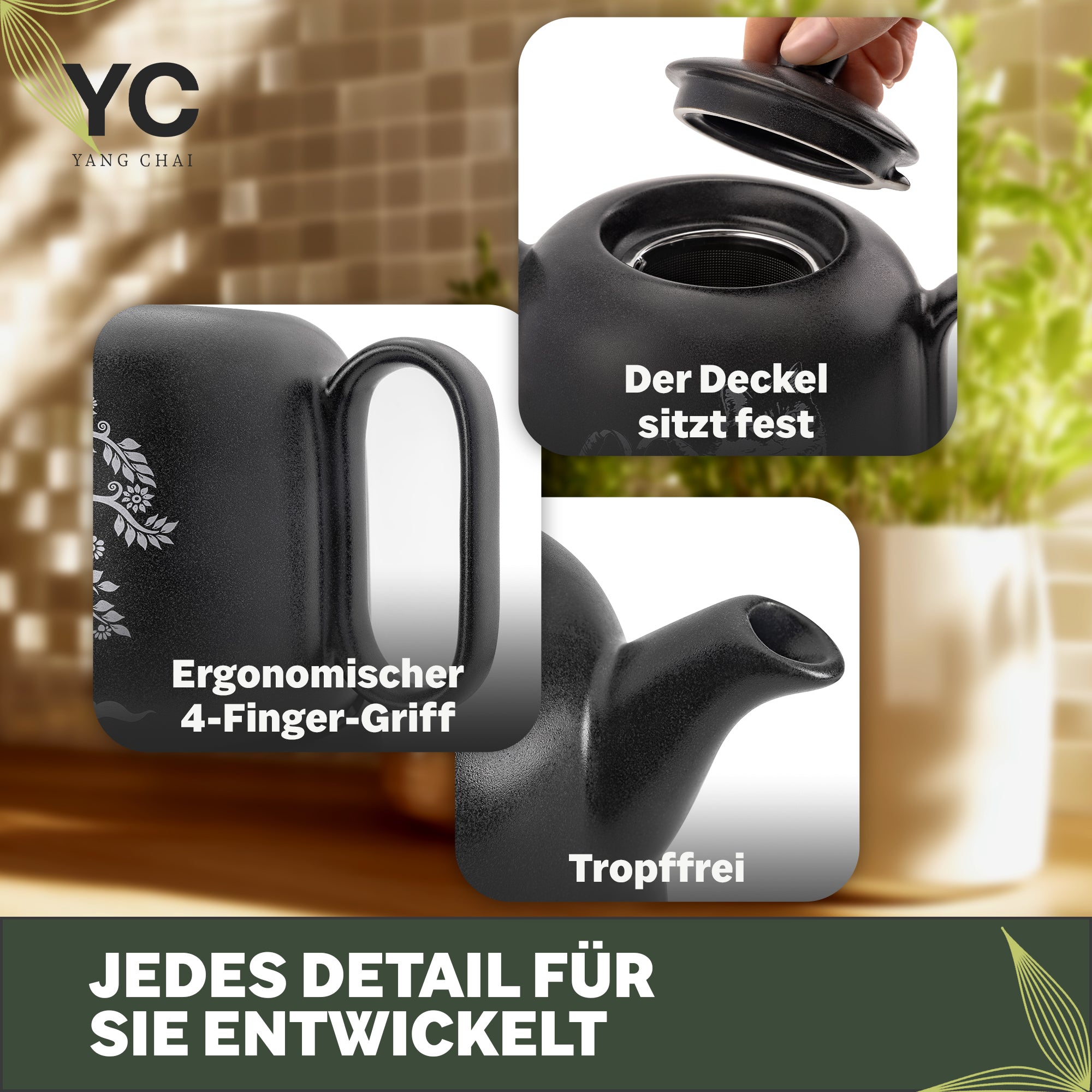 Teekanne mit Sieb (1,3L) - Teekanne Keramik mit Siebeinsatz