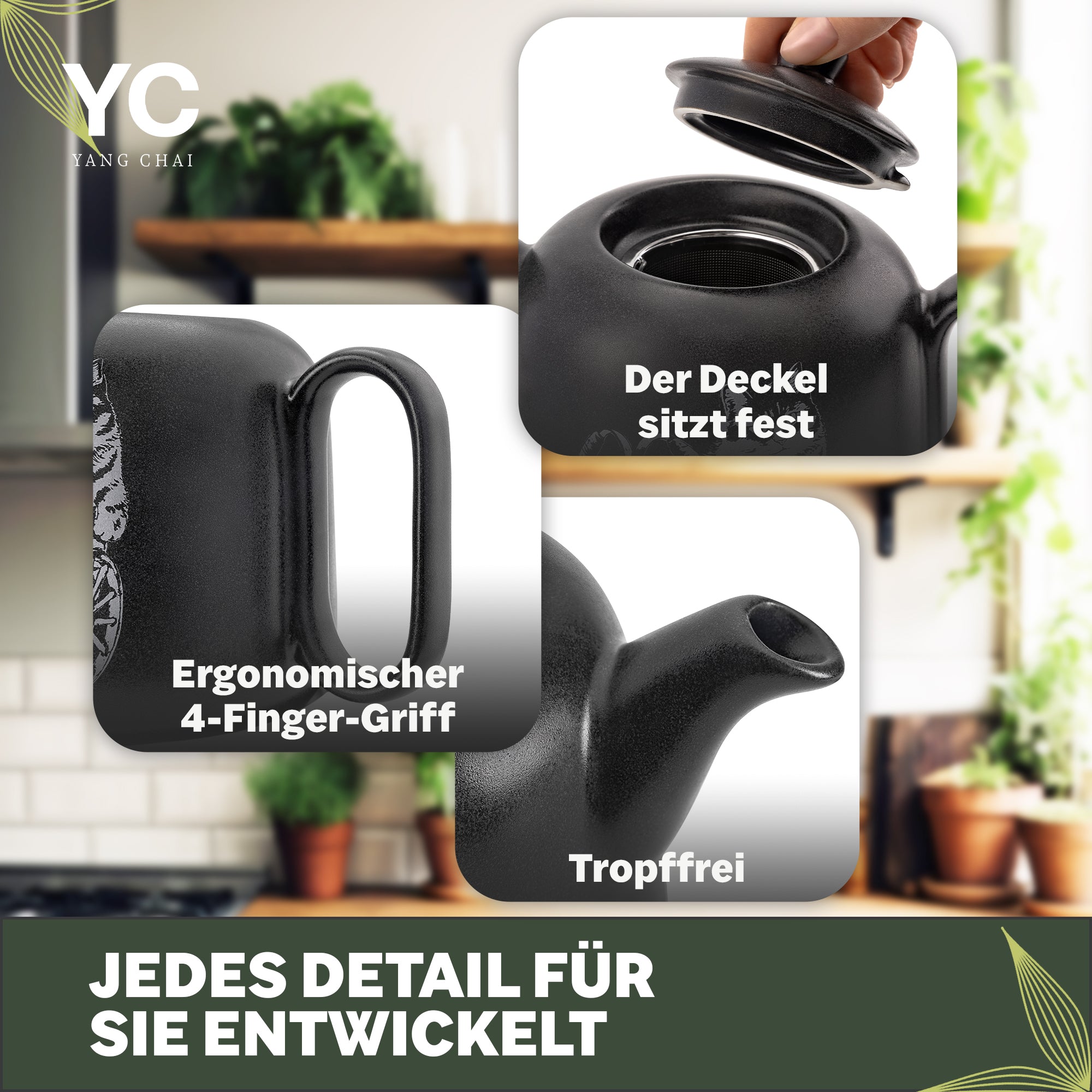 YC Yang Chai Teekanne mit Siebeinsatz (1,3L) - Teekanne Keramik mit Sieb - Handgefertigte Keramik Tee Kanne