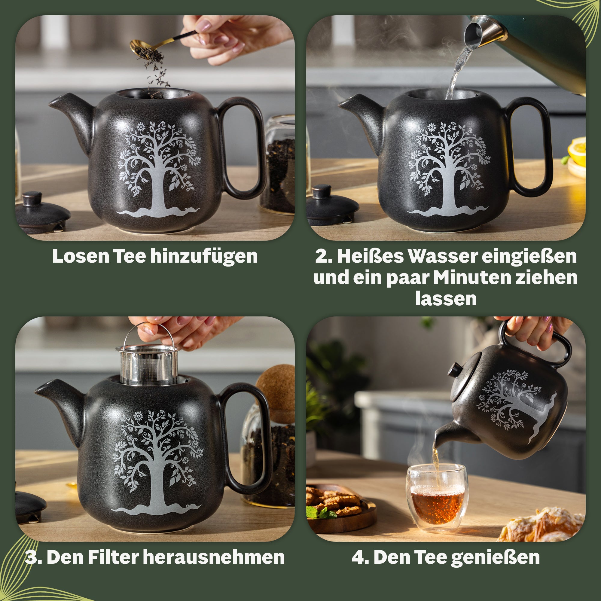 Teekanne mit Sieb (1,3L) - Teekanne Keramik mit Siebeinsatz