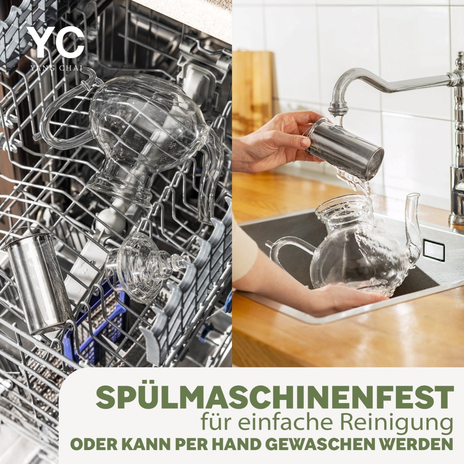 YC Yang Chai Teekanne Glas (1150 ml) mit Siebeinsatz aus rostfreiem 304 Edelstahl