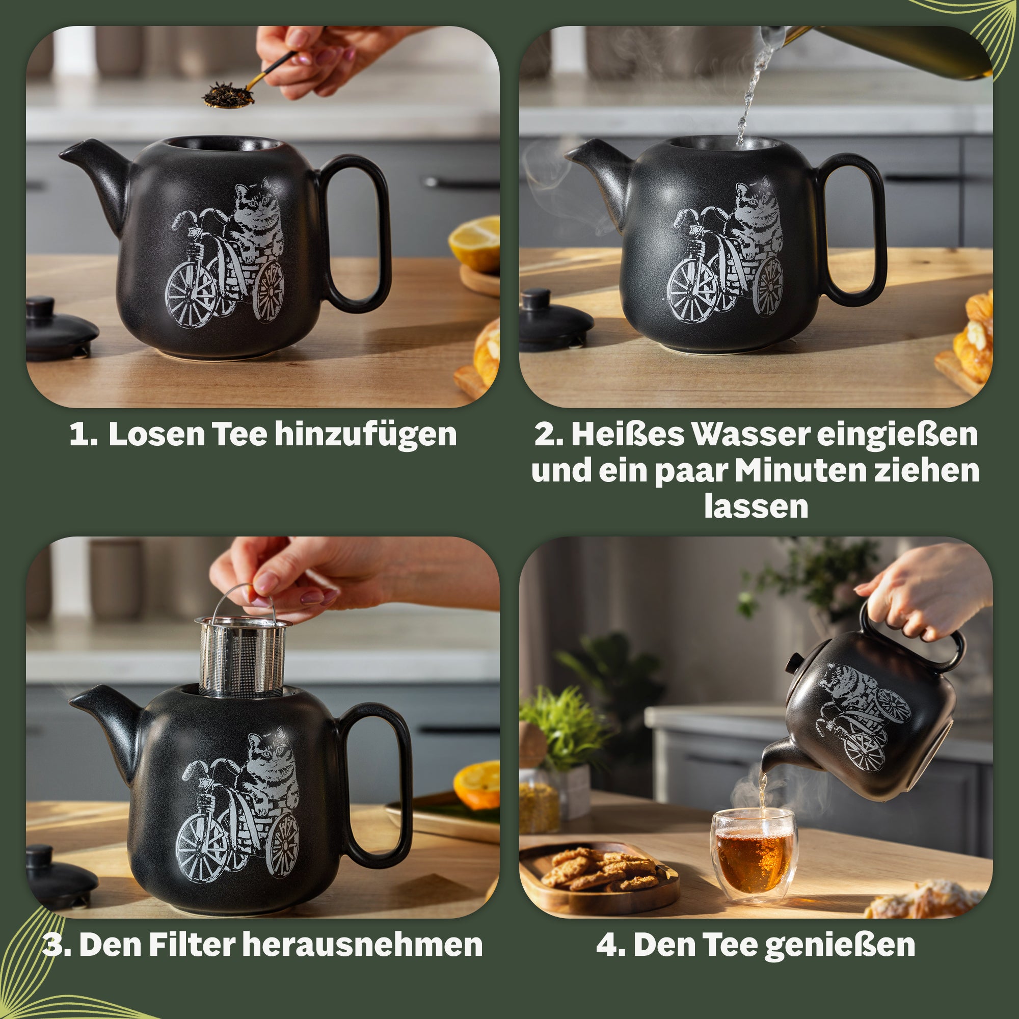 YC Yang Chai Teekanne mit Siebeinsatz (1,3L) - Teekanne Keramik mit Sieb - Handgefertigte Keramik Tee Kanne