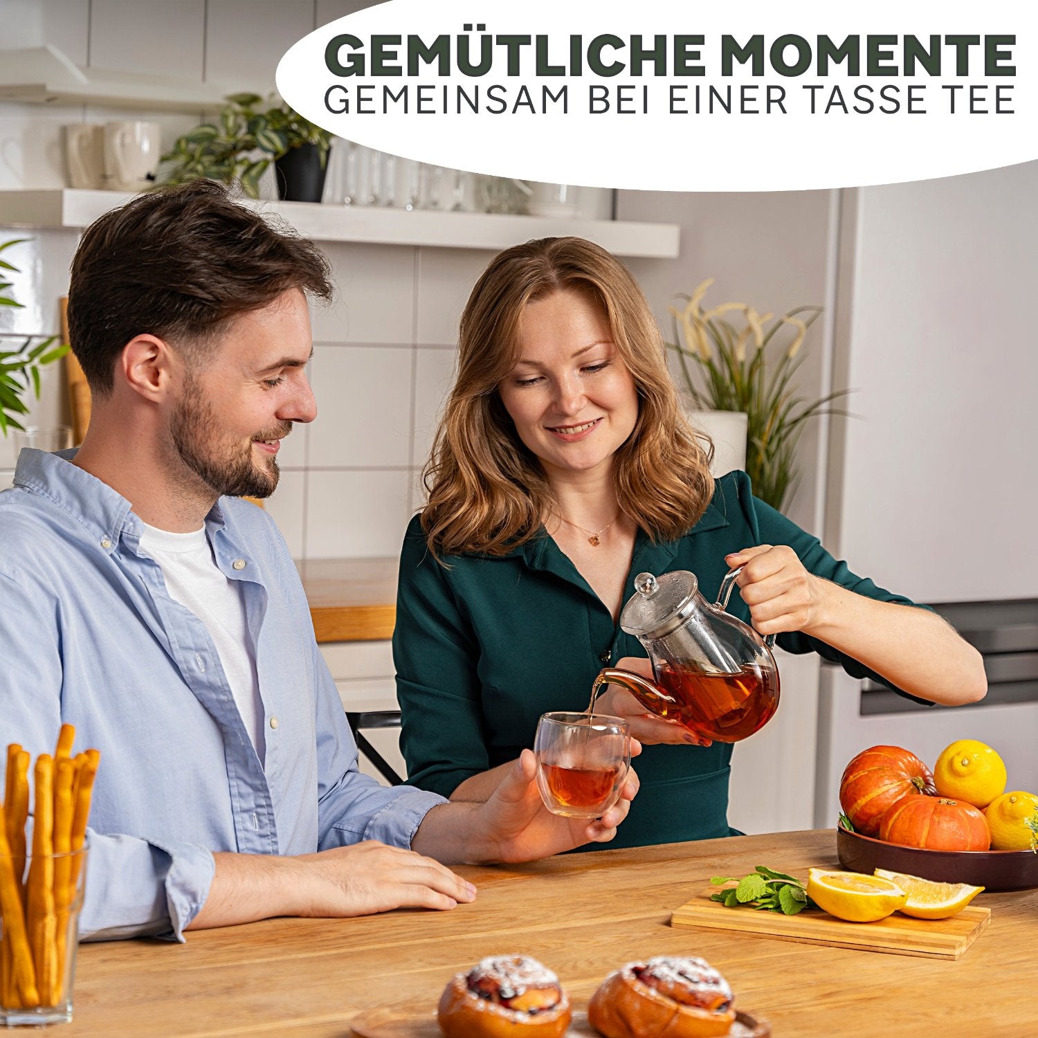 YC Yang Chai Teekanne aus Glas mit Teesieb 850 ml - Teekanne aus mundgeblasenem Glas, klar