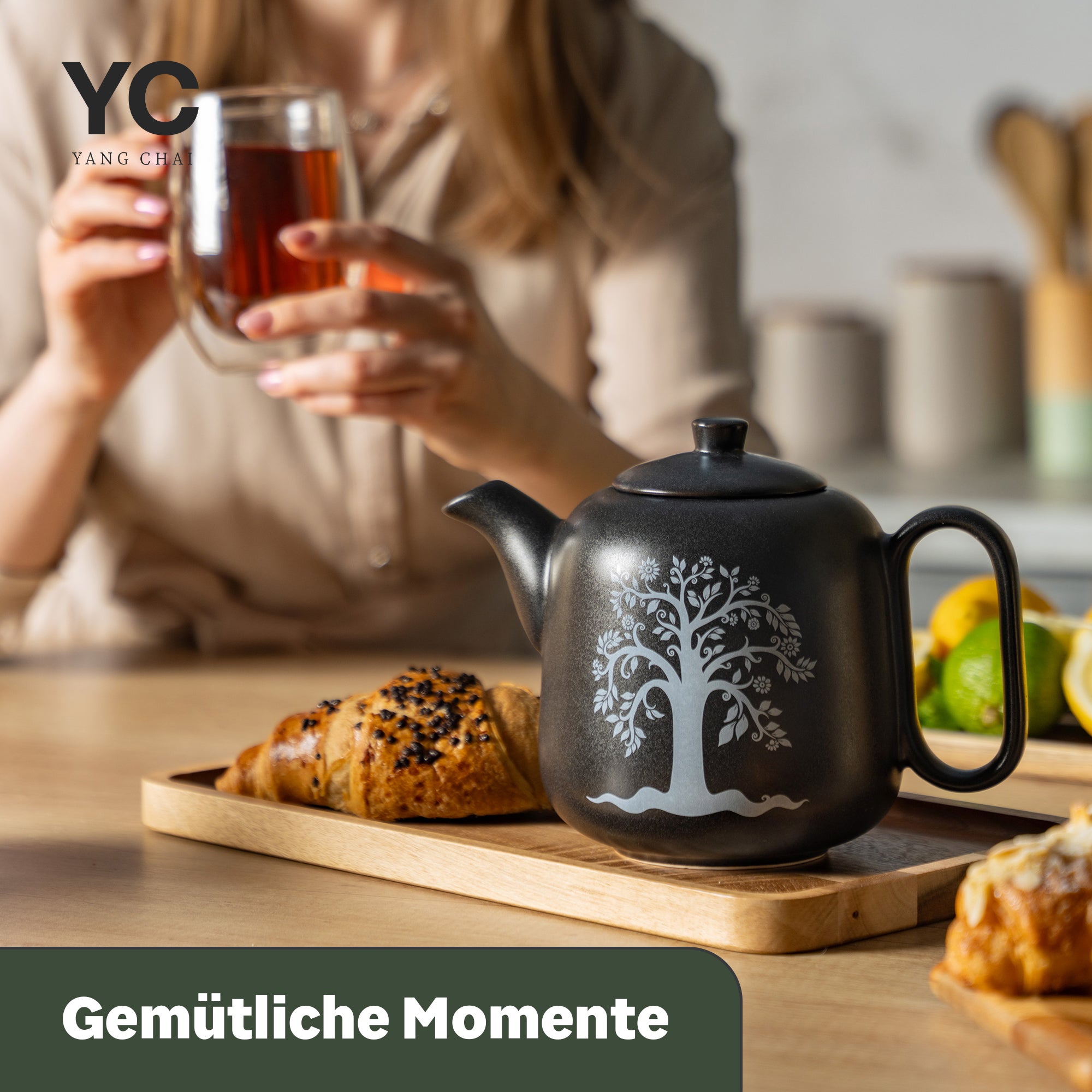 Teekanne mit Sieb (1,3L) - Teekanne Keramik mit Siebeinsatz