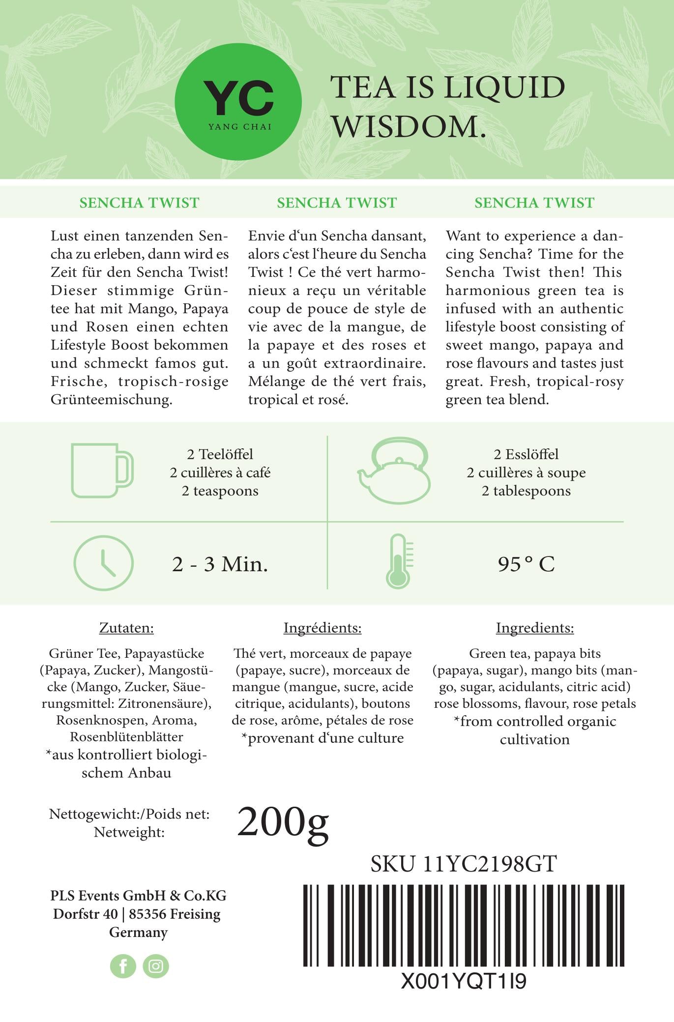 YC Yang Chai Japanischer Sencha Grüner Tee mit Mango Maracuja Geschmack "Sencha Twist" 200g