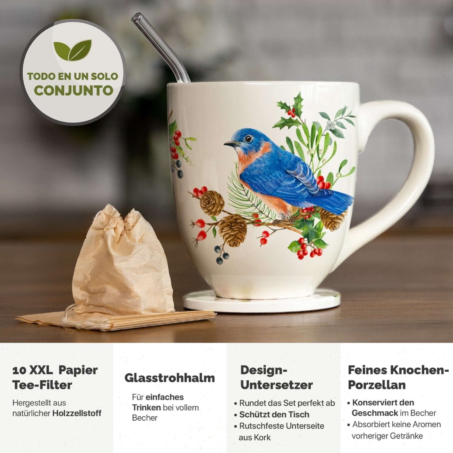 YC YANG CHAI Jumbotasse 900ml - XXL Tasse Groß aus Knochen Porzellan