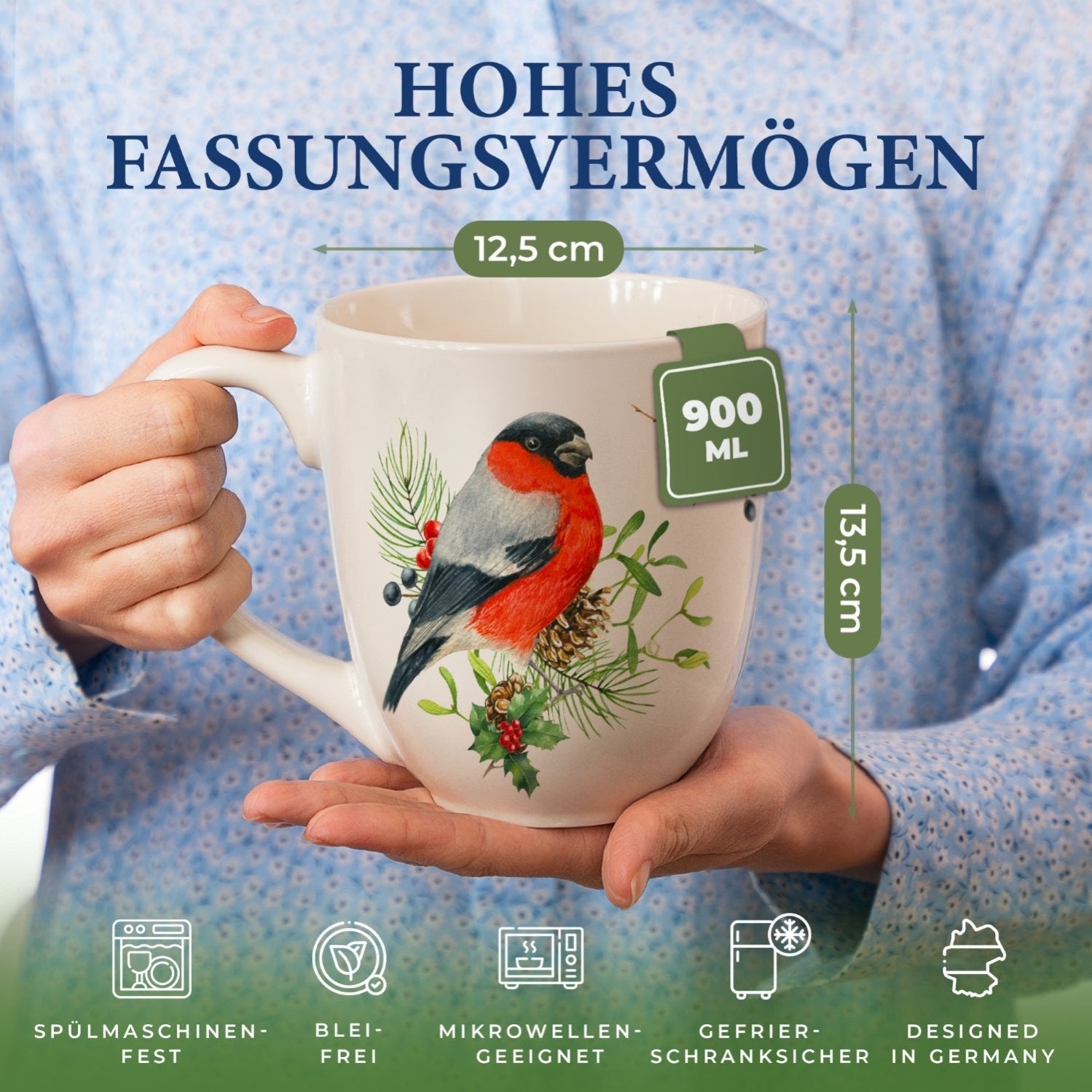 YC YANG CHAI Jumbotasse 900ml - XXL Tasse Groß aus Knochen Porzellan