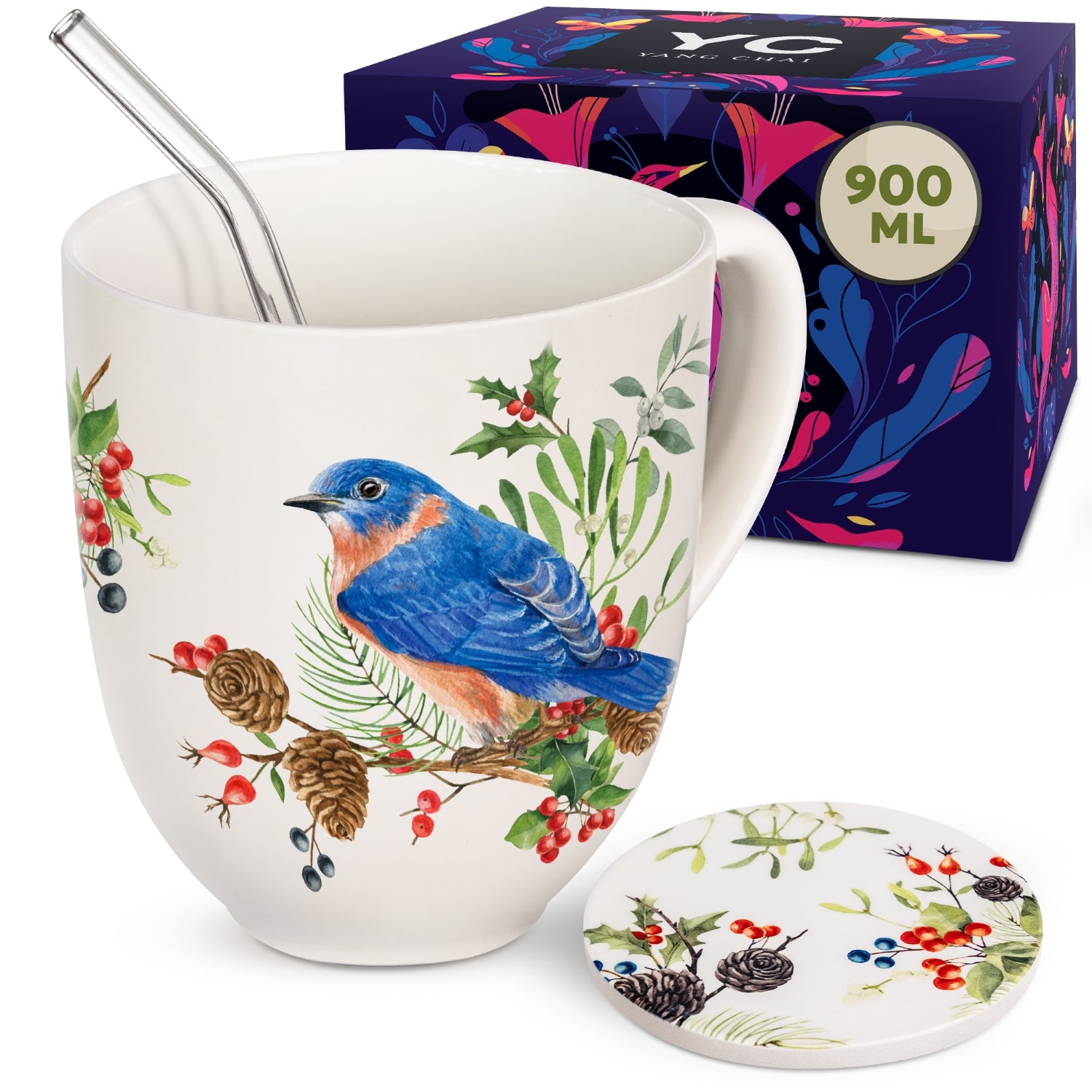 YC YANG CHAI Jumbotasse 900ml - XXL Tasse Groß aus Knochen Porzellan