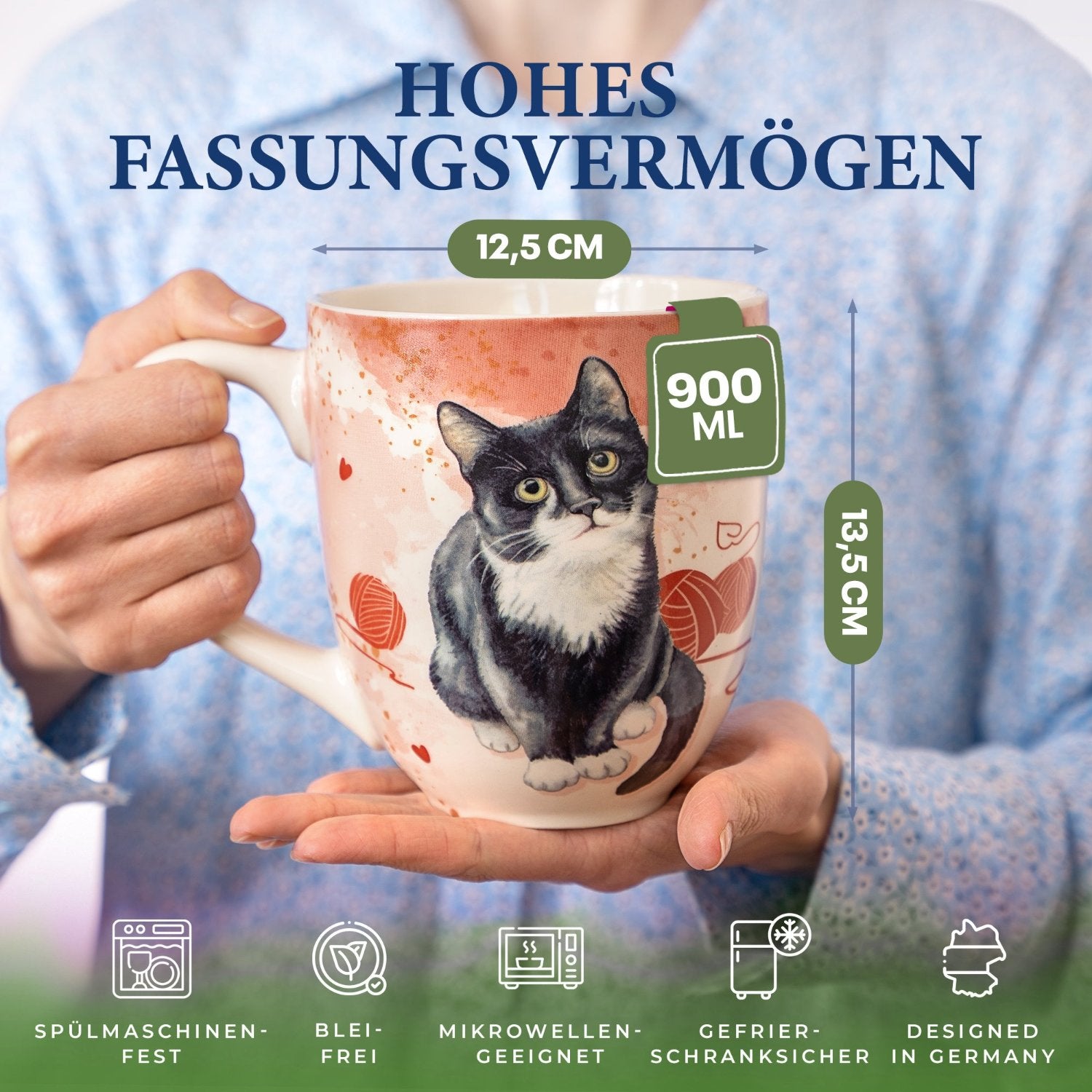 YC YANG CHAI Jumbotasse 900ml - große Teetasse - Tasse Geschenkset mit Untersetzer