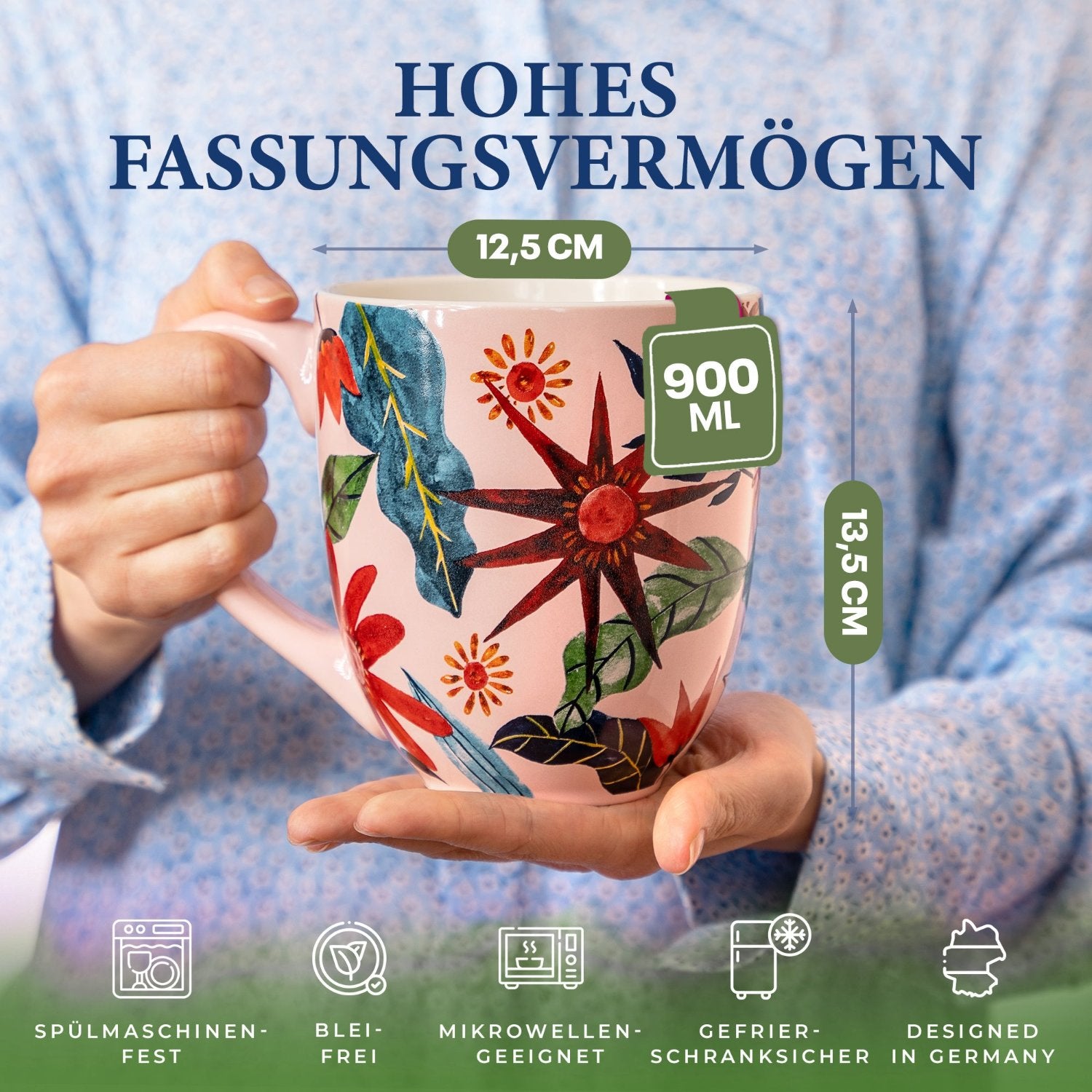 Jumbo Tasse Geschenkset mit Untersetzer - Kaffeetasse, Riesentasse, Trinkbecher, Riesenbecher, Jumbo Becher - YC Sunflower