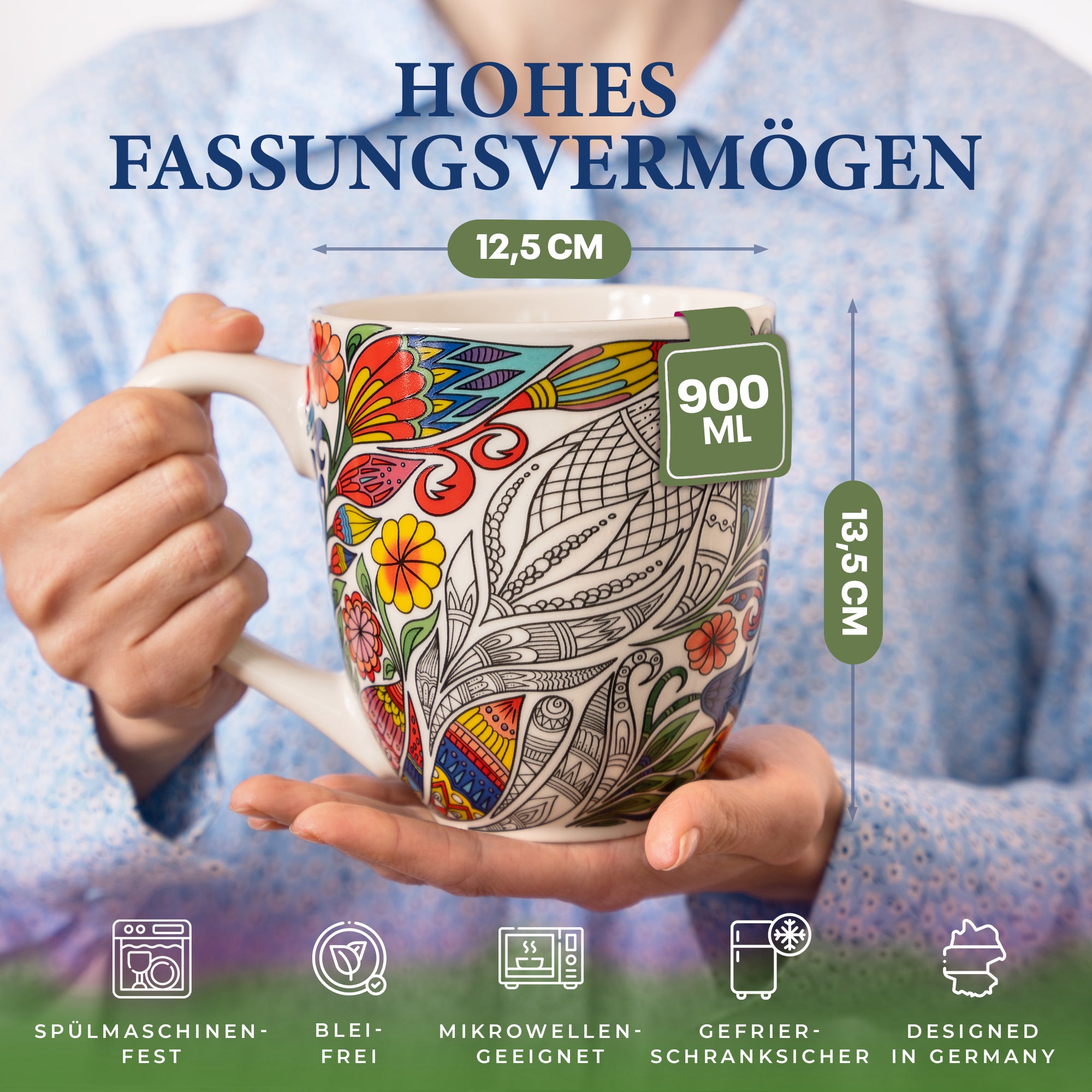 YC Yang Chai Jumbotasse 900ml - XXL Tasse Groß Geschenkset mit edlem Zubehör - YC Nature