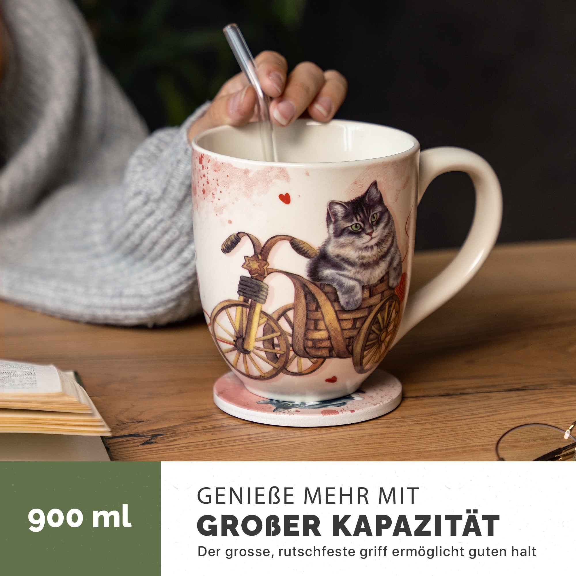 Yang Chai Jumbotasse 900ml - kaufen XXL Tasse Geschenkset mit Untersetzer - Kaffeetasse Riesentasse Trinkbecher