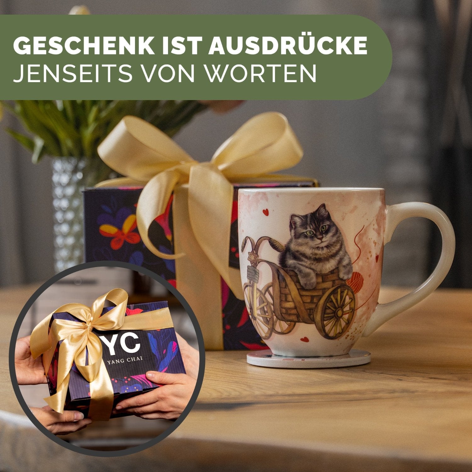 Yang Chai Jumbotasse 900ml - kaufen XXL Tasse Geschenkset mit Untersetzer -Katzentasse