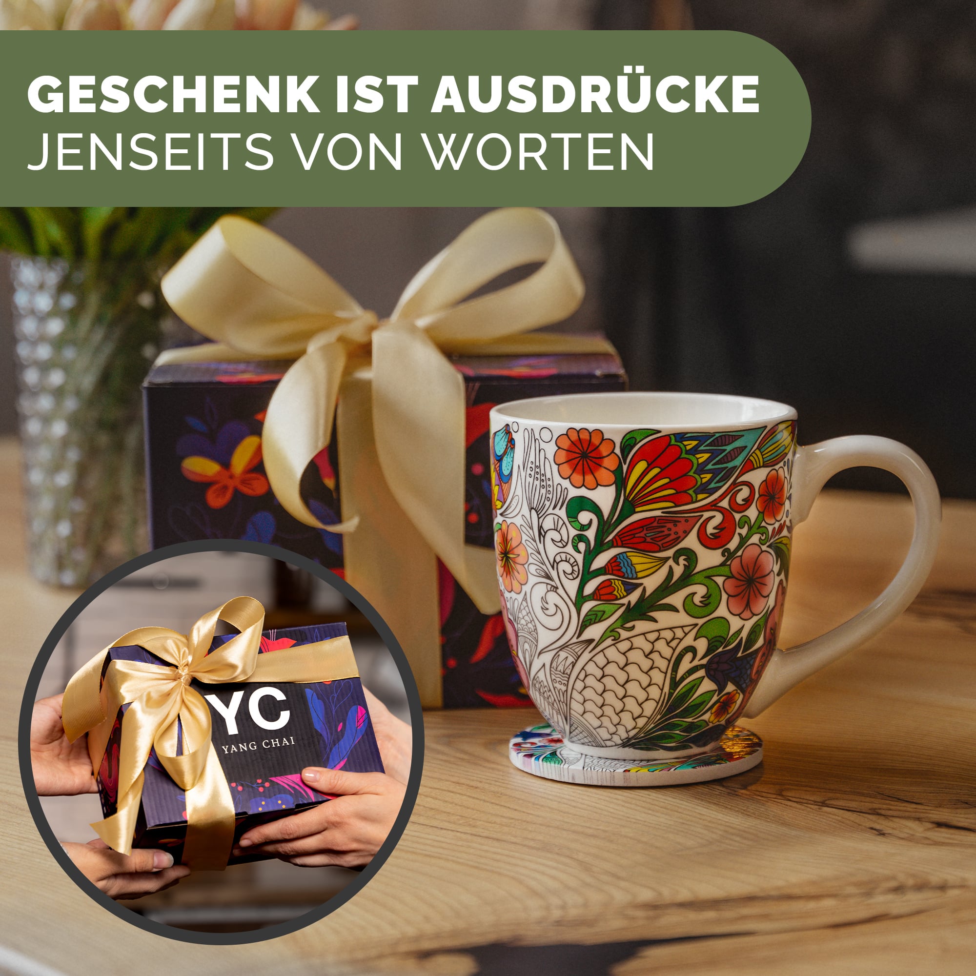 Yang Chai Jumbotasse 900ml - online kaufen XXL Tasse Geschenkset mit Untersetzer - Kaffeetasse Riesentasse Trinkbecher