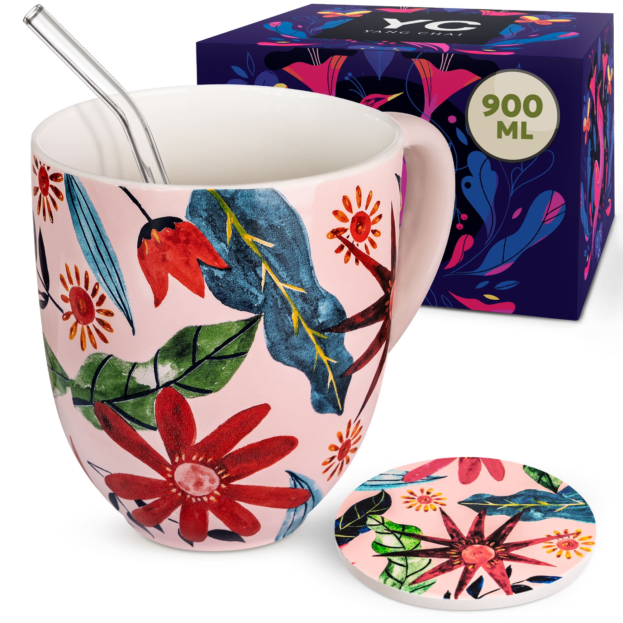 Yang Chai Jumbotasse 900ml - online kaufen XXL Tasse Geschenkset mit Untersetzer - Kaffeetasse Riesentasse Trinkbecher