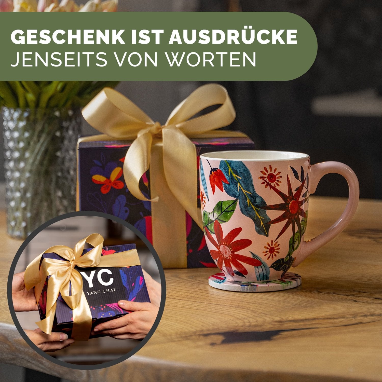 Yang Chai Jumbotasse 900ml - online kaufen XXL Tasse Geschenkset mit Untersetzer - Kaffeetasse, Riesentasse, Trinkbecher