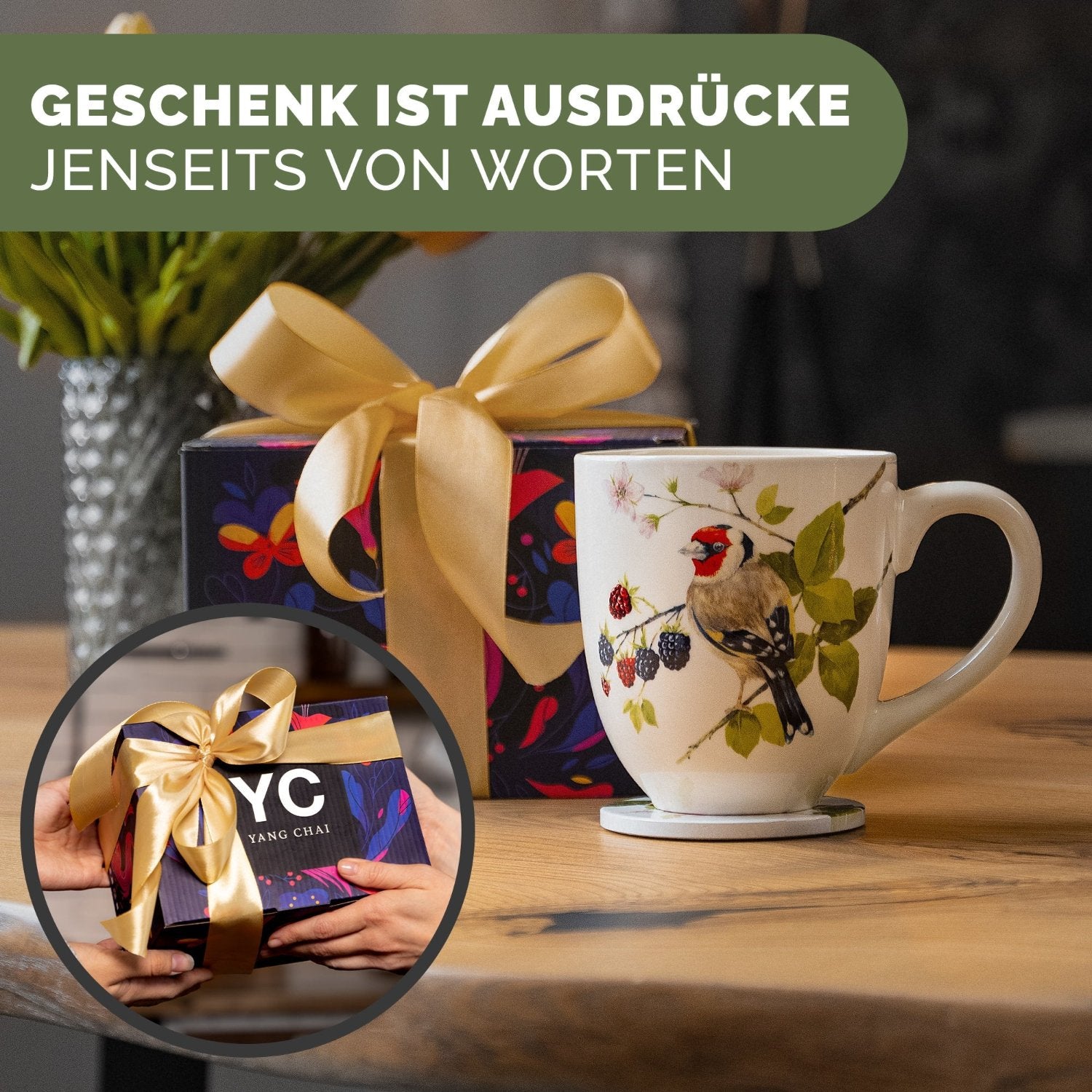 Yang Chai Jumbotasse 900ml - kaufen XXL Tasse Geschenkset mit Untersetzer - Kaffeetasse Riesentasse Trinkbecher