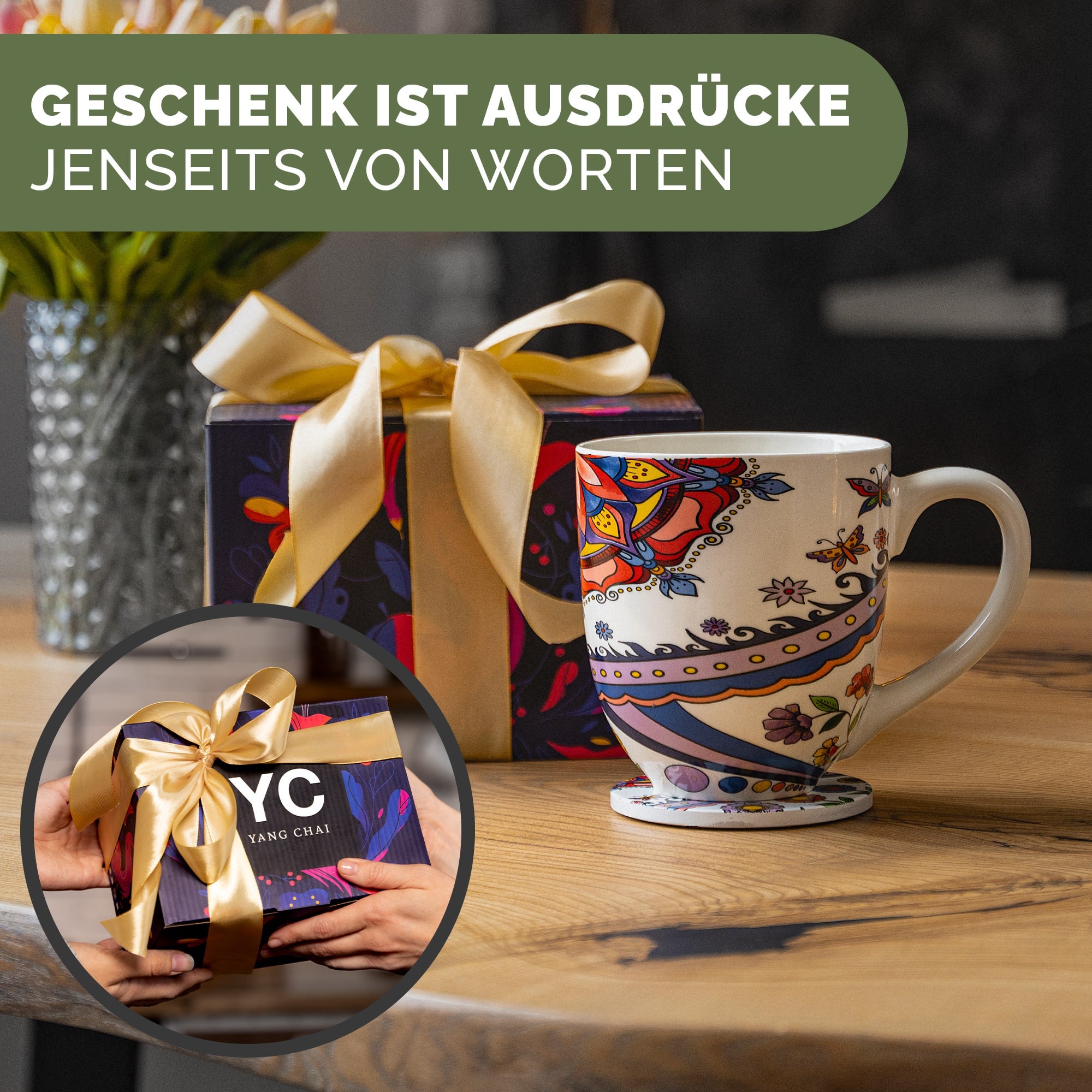 Yang Chai Jumbotasse 900ml - große Teetasse - XXL Tasse Geschenkset mit Untersetzer 