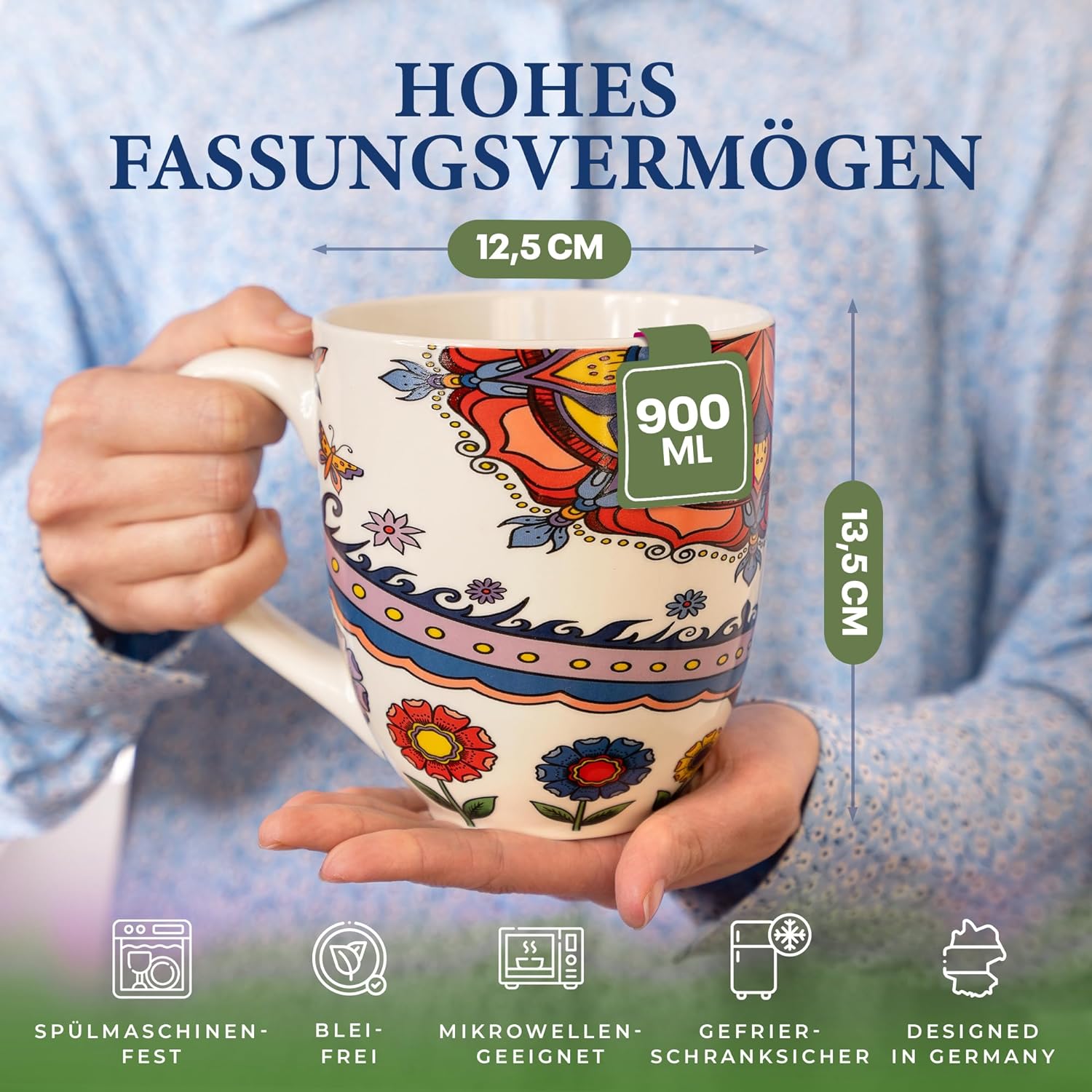 YC Yang Chai Jumbotasse 900ml - XXL Tasse Geschenkset mit Untersetzer - YC Tranquility