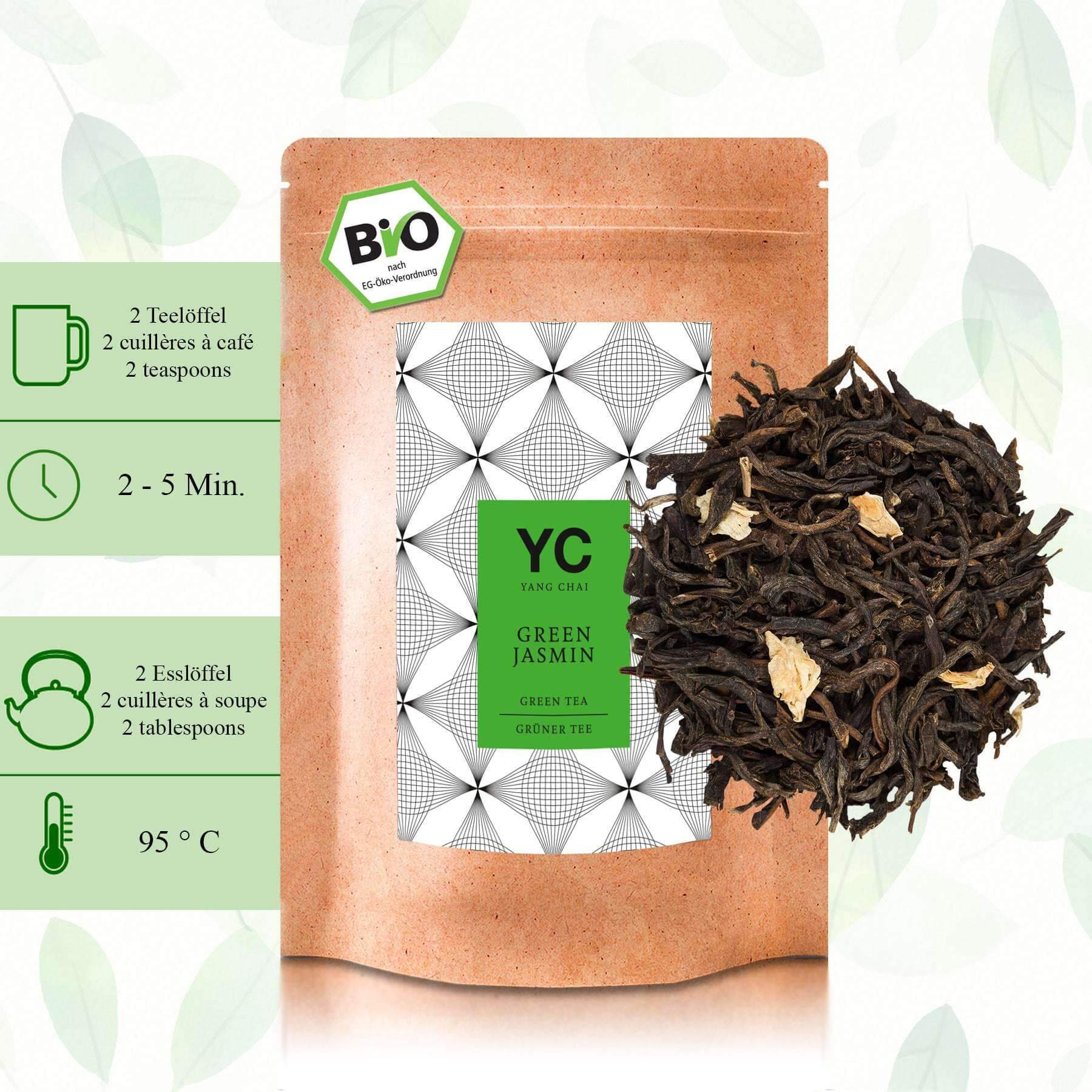 BIO Jasmin Tee - Grüner Tee China - Lose Blätter Chinesische Jasmintee - Yasmin Tee Grün Jasmin Chinesischer Grüntee "Green Jasmin" von Yang Chai