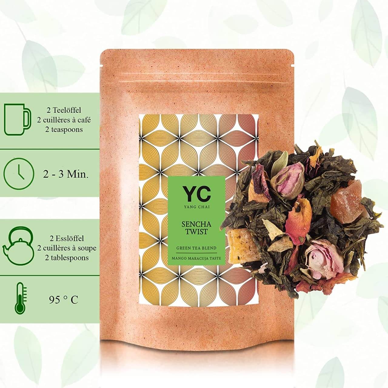 Sencha Grüner Tee Lose - Japanischer Sencha Grüntee mit Mango Maracuja Geschmack - Grüntee "Sencha Twist" von Yang Chai