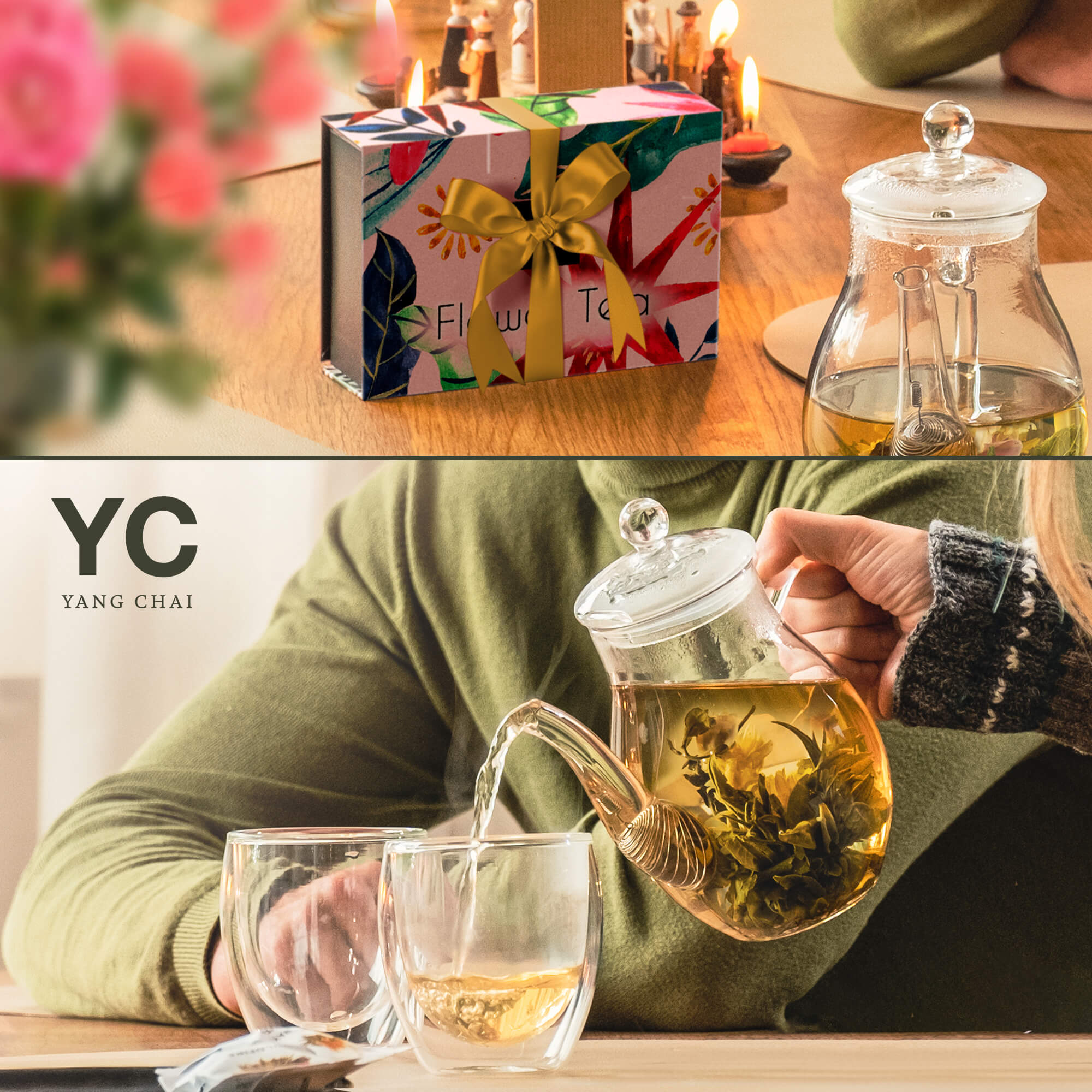 YC Yang Chai Teeblumen Mix "Symbiosis" - 6 Erblühtee Schwarzer & Grüner Tee in edler Magnetbox