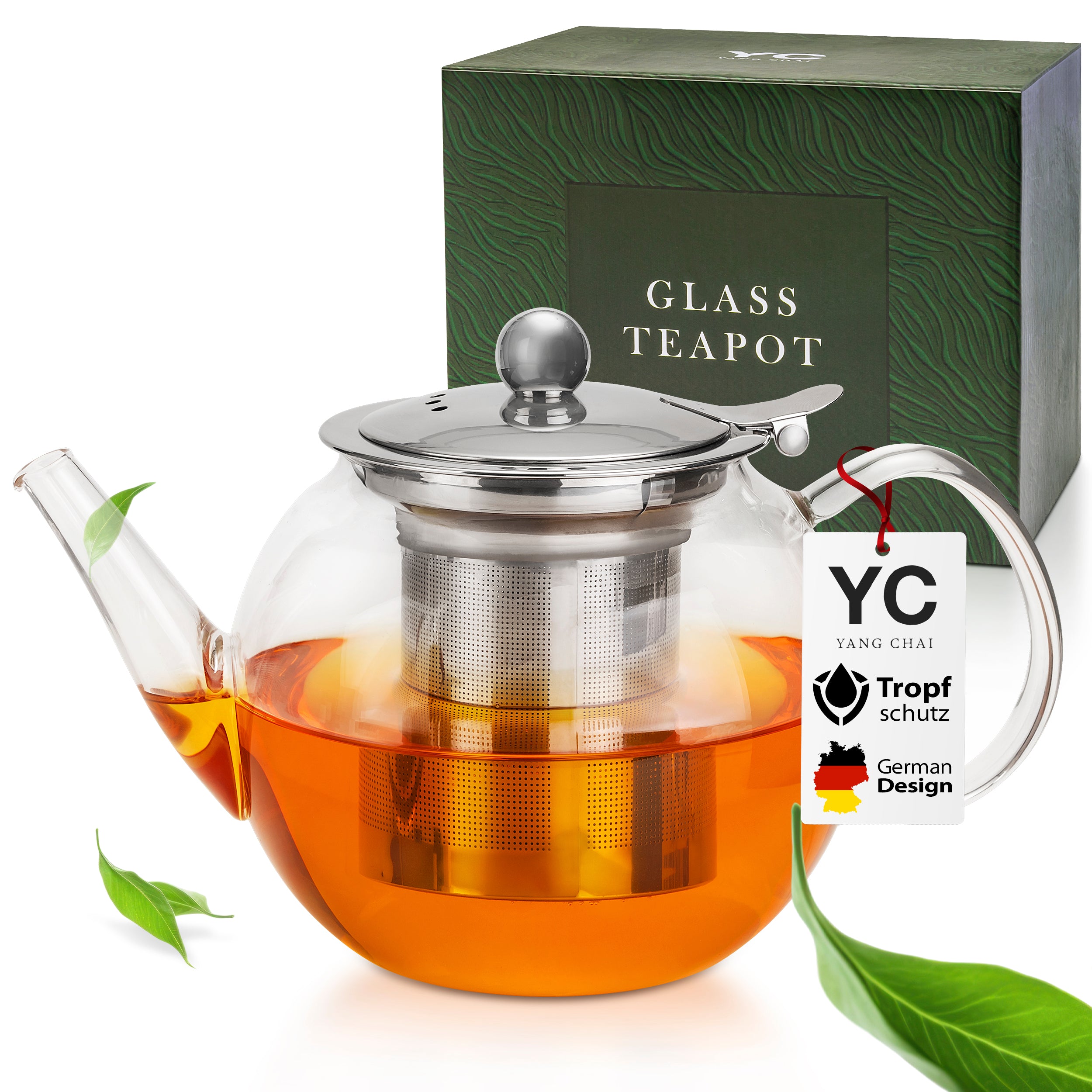 YC Yang Chai Teekanne mit Siebeinsatz 800ml - Teekanne Glas - 100% Tropffrei - YC Seren