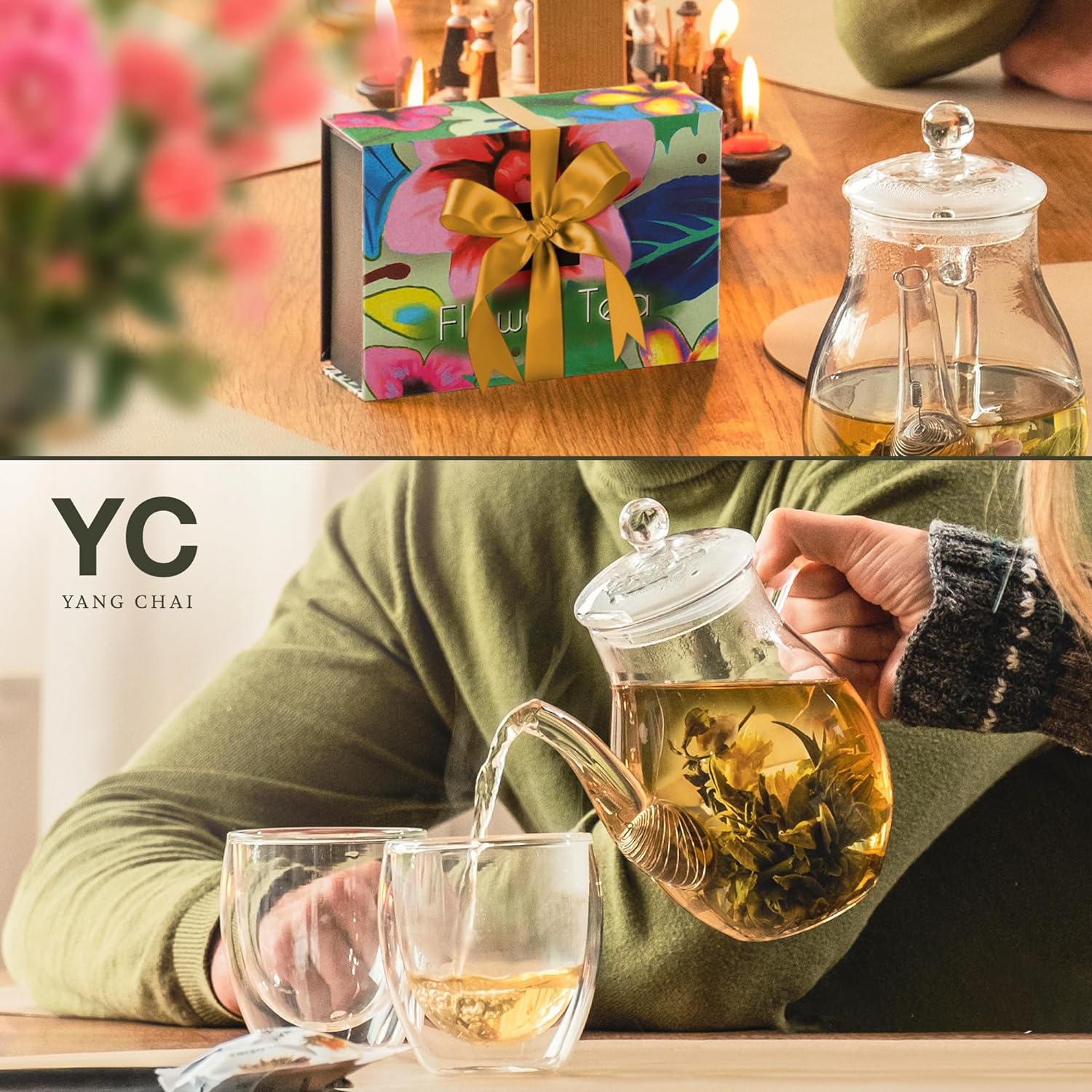 YC Yang Chai Teeblumen Mix "Admira" - Tee Geschenkset Frauen - 6 Erblühtee in 5 verschiedene Sorten - Grüner Tee - Teerosen, Blooming Tea