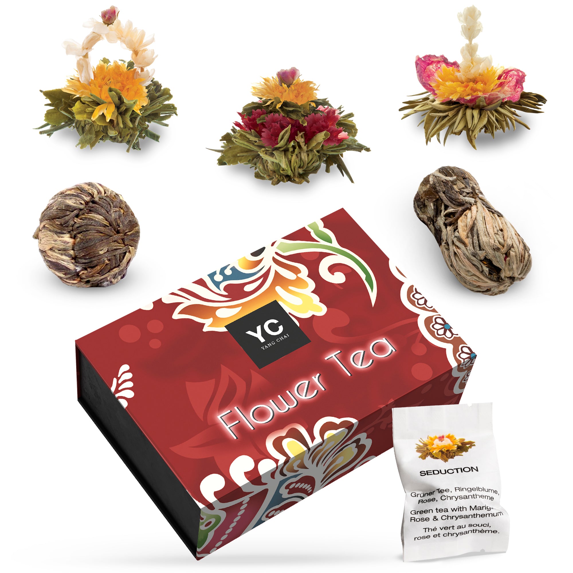 YC Yang Chai Teeblumen Mix "Exhila" - 6 Erblühtee Grüner Tee in edler Magnetbox - XXL Teeblume, Blooming Tea - Geschenk für Frauen, Mutter, Teeliebhaber