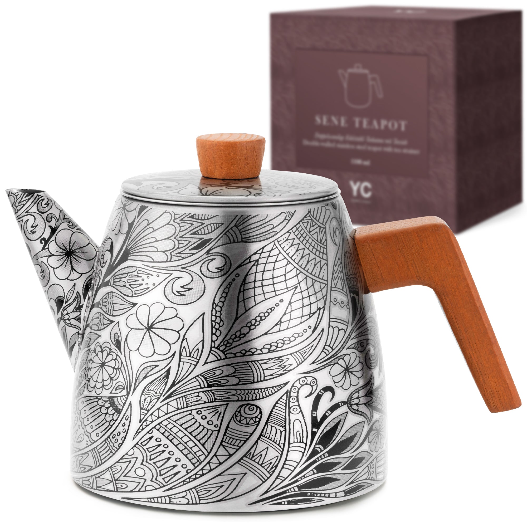 YC Yang Chai Edelstahl Teekanne mit Siebeinsatz (1,1L) - Doppelwandige Thermo Teekanne