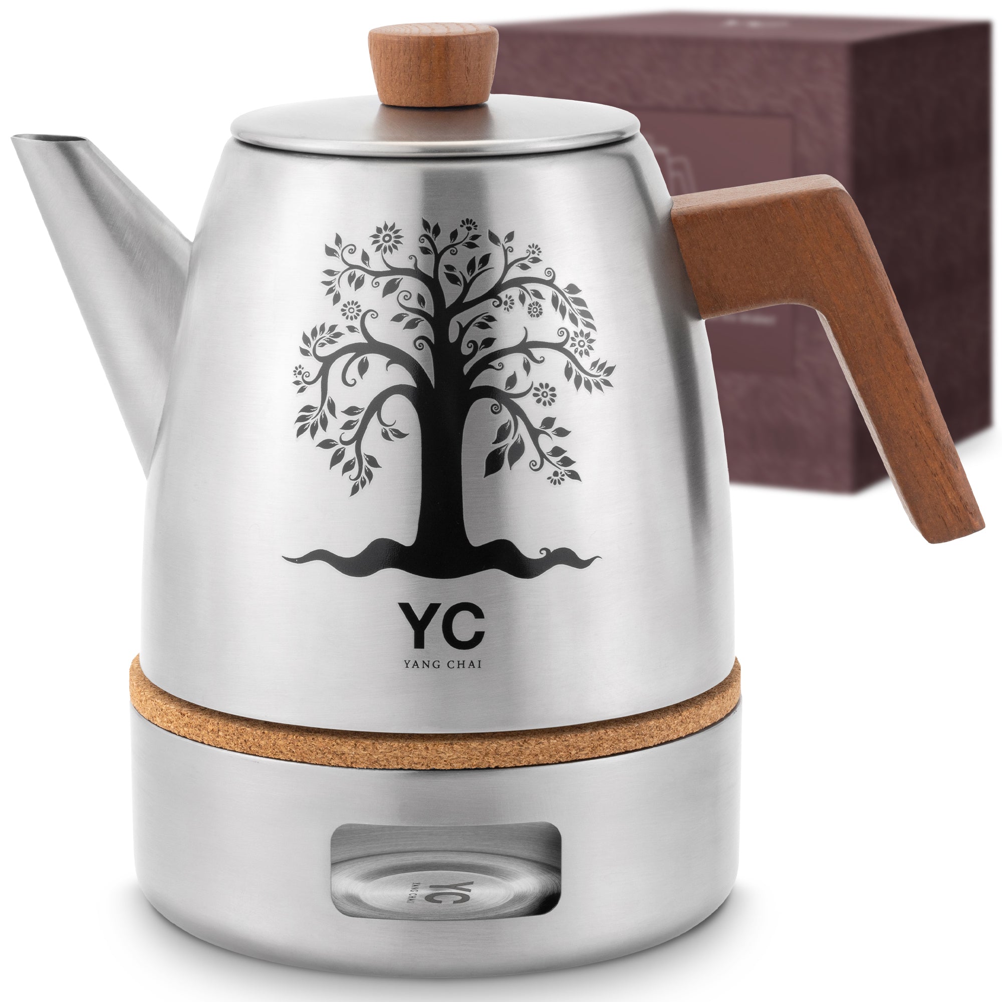 YC Yang Chai Edelstahl Teekanne mit Stövchen (1,3L) - Teekanne mit Sieb aus rostfreiem 304 Edelstahl